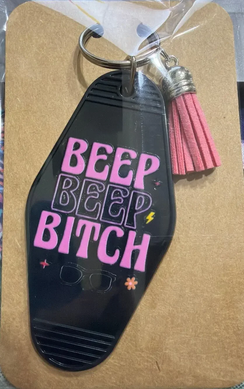 Beep Beep B*tch Black & Pink Tassel Vintage Motel Keychain Key Chain Handmade
